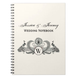 Cuaderno Monograma de Pavos Reales Vintage Marfil BG