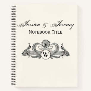 Cuaderno Monograma de Pavos Reales Vintage Marfil BG