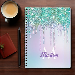 Cuaderno Monograma de perforaciones de Purpurina de agua tu