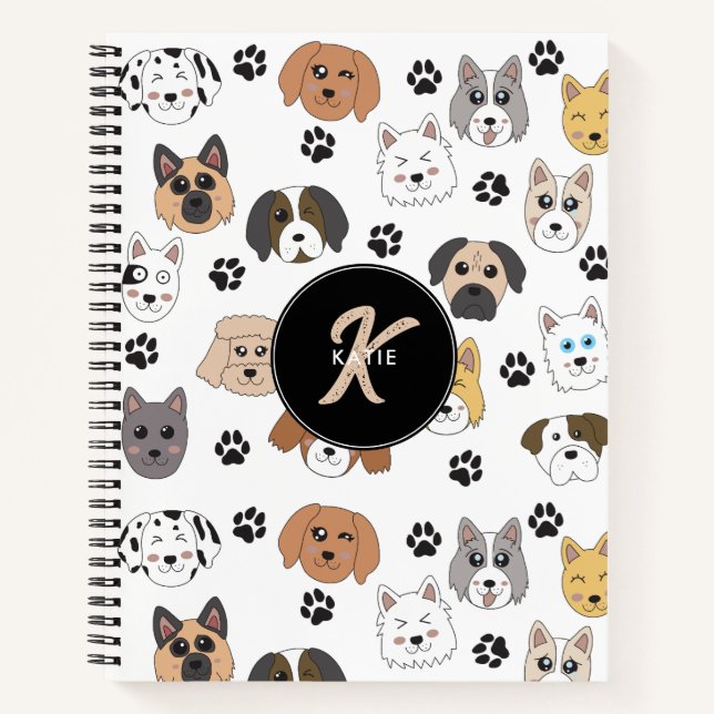 Cuaderno Monograma de perros divertidos coloridos y de garr (Anverso)