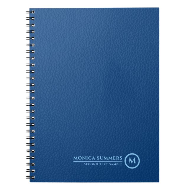 Cuaderno Monograma de Personalizado de texto de cuero azul  (Frente)