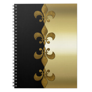 Cuaderno Monograma de personalizado dorado negro Fleur-de-l
