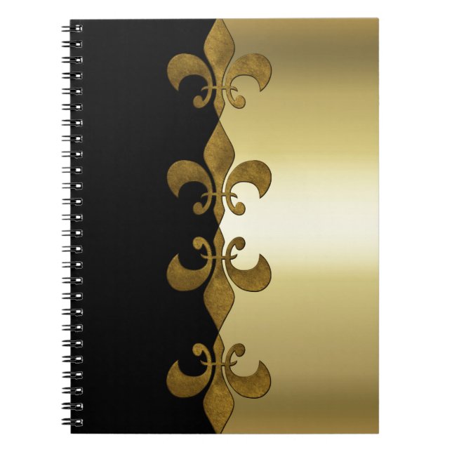 Cuaderno Monograma de personalizado dorado negro Fleur-de-l (Frente)