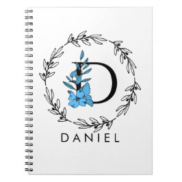 Cuaderno Monograma de Personalizado floral azul - portátil 