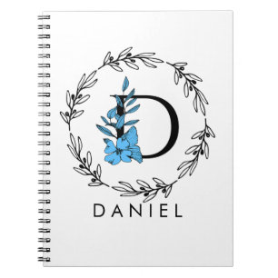 Cuaderno Monograma de Personalizado floral azul - portátil