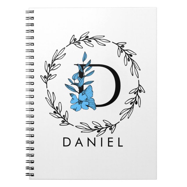 Cuaderno Monograma de Personalizado floral azul - portátil  (Frente)