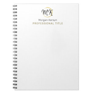 Cuaderno Monograma de plantilla elegante de oro blanco simp