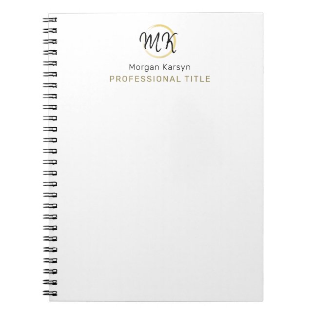 Cuaderno Monograma de plantilla elegante de oro blanco simp (Frente)