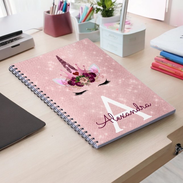 Cuaderno Monograma de princesa de aguja rosa de unicornio (Subido por el creador)