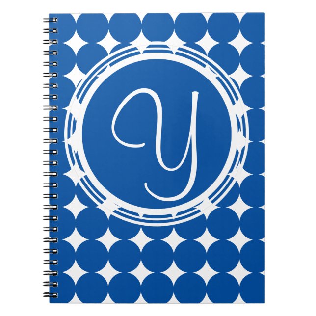 Cuaderno Monograma de puntos de Polka Azul (Frente)