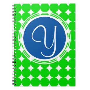 Cuaderno Monograma de puntos de polka azul y verde