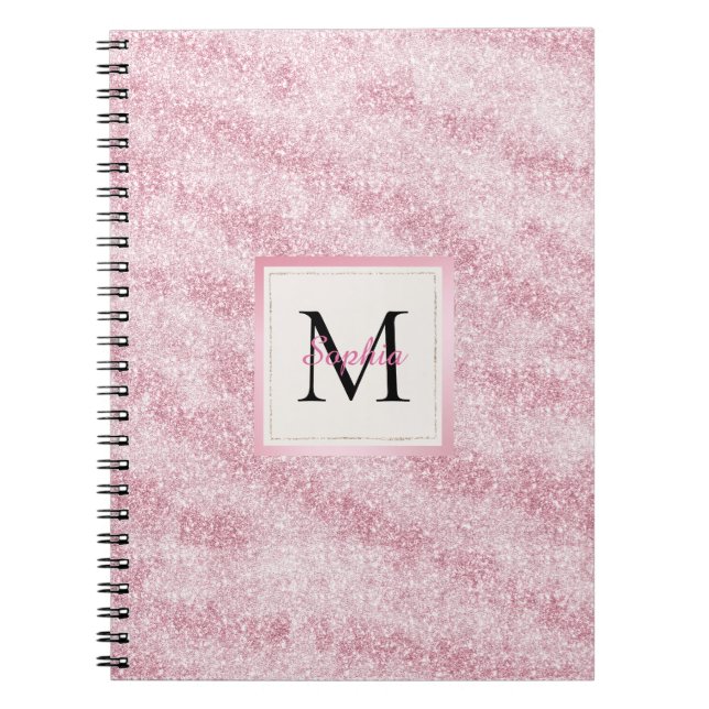 Cuaderno Monograma de purpurina con rubor rosa (Frente)