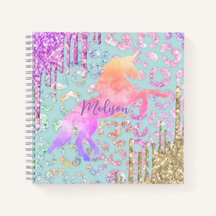 Cuaderno Monograma de purpurina de impresión animal de unic