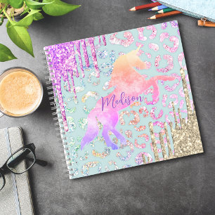 Cuaderno Monograma de purpurina de impresión animal de unic