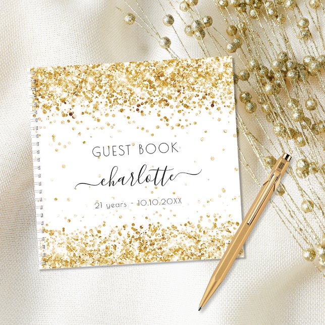 Cuaderno Monograma de purpurina de oro blanco de cumpleaños (Subido por el creador)