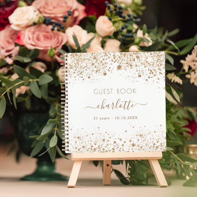 Cuaderno Monograma de purpurina de oro blanco de cumpleaños (Subido por el creador)