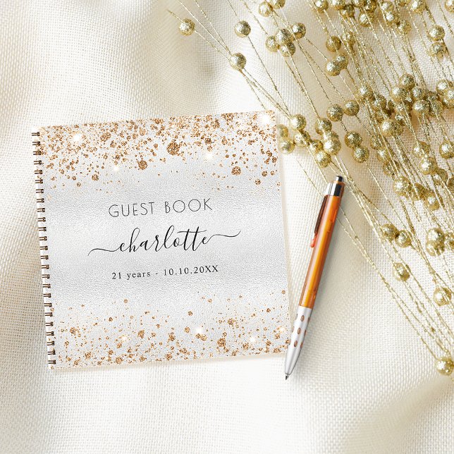 Cuaderno Monograma de purpurina de oro de plata de cumpleañ (Subido por el creador)