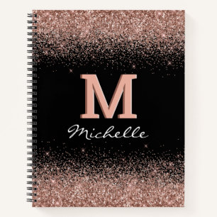 Cuaderno Monograma de Purpurina de oro Rosa negro personali