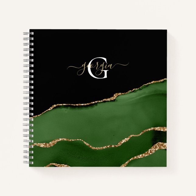 Cuaderno Monograma de Purpurina de oro y agio verde (Anverso)