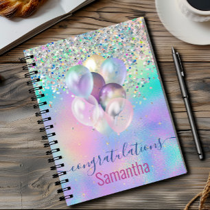 Cuaderno Monograma de Purpurina de unicornio de arcoiris ro