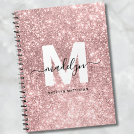 Cuaderno Monograma de Purpurina rosa de Rubor Girly Rosa Go
