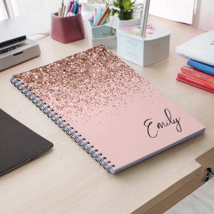 Cuaderno Monograma de Purpurina rosa de Rubor Girly Rosa Go