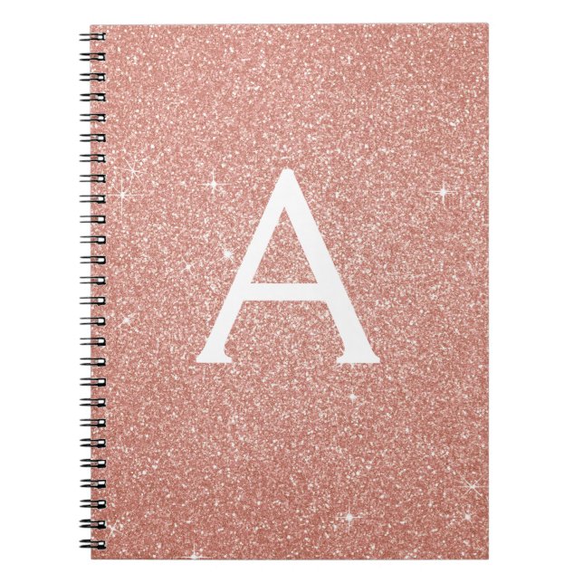 Cuaderno Monograma de Purpurina Rosa Dorado Rosa (Frente)