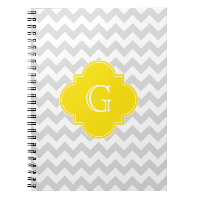 Cuaderno Monograma de Quatrefoil amarillo Chevron Gris clar (Frente)