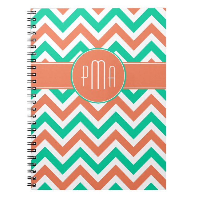 Cuaderno Monograma de rayas de chevron de verano moderno (Frente)