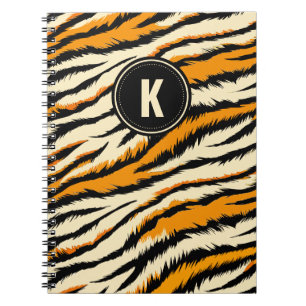 Cuaderno Monograma de rayas de tigre negras y naranjas