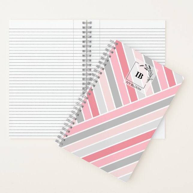 Cuaderno Monograma de rayas de tonos rosados (Interior)