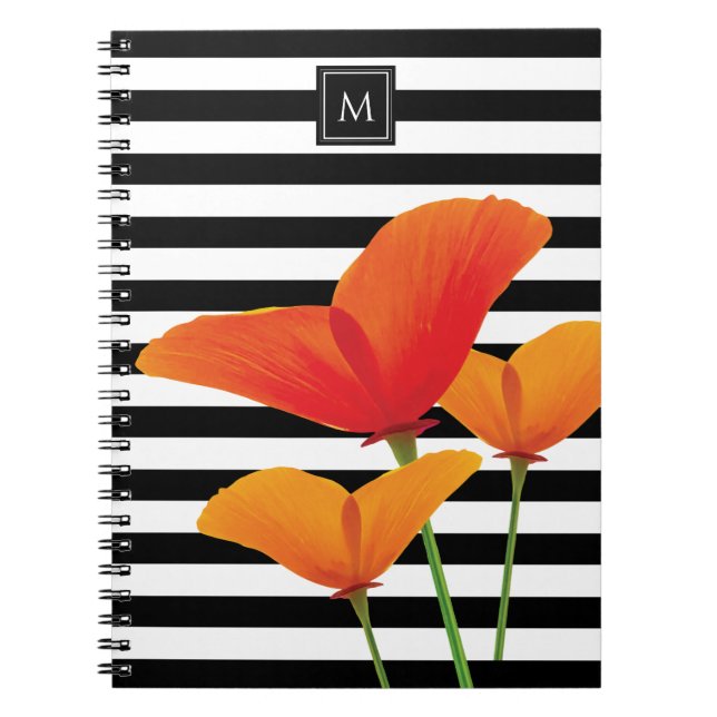 Cuaderno Monograma de rayas negras de Moda de amapola (Frente)