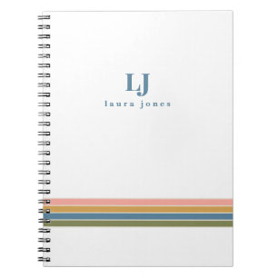 Cuaderno Monograma de rayas retro minimalista