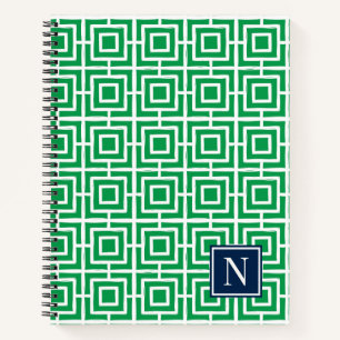 Cuaderno Monograma de rejilla cuadrada Preppy - Verde y azu