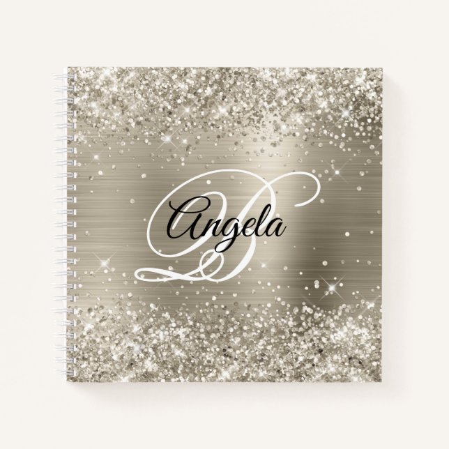 Cuaderno Monograma de Relieve metalizado cepillado de plati (Anverso)