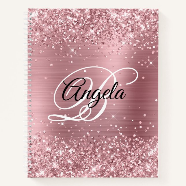 Cuaderno Monograma de Relieve metalizado rosa claro Purpuri (Anverso)