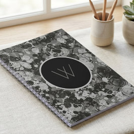 Cuaderno Monograma de remolino de mármol blanco y negro mod