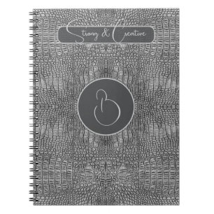 Cuaderno Monograma de reptiles de cuero de ligador gris