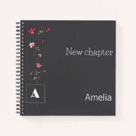 Cuaderno Monograma de retiro acuarela floral nombre gris