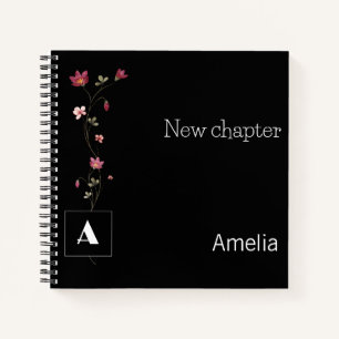 Cuaderno Monograma de retiro acuarela floral nombre negro