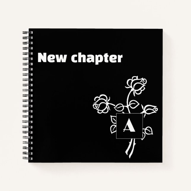Cuaderno Monograma de retiro rosa de acuarela blanco negro (Anverso)