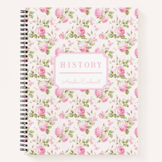 Cuaderno Monograma de Rosa de algodón de vaca rosa (Anverso)