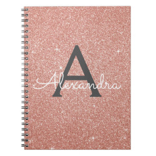 Cuaderno Monograma de Rosa Dorado Glitter Brillant