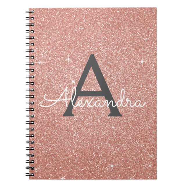 Cuaderno Monograma de Rosa Dorado Glitter Brillant (Frente)