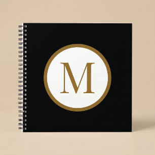 Cuaderno Monograma de sello central personalizado negro y d