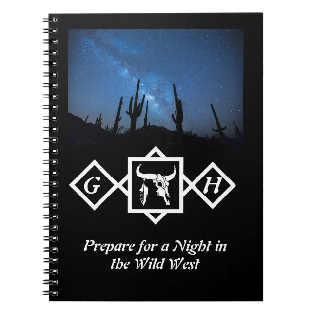 Cuaderno Monograma de silueta de cráneo blanqueada con toro (Frente)