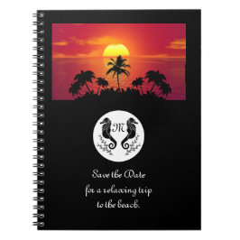 Cuaderno Monograma de silueta doble caballito de mar negro