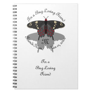 Cuaderno Monograma de sombra de mariposa Rosa Crimson