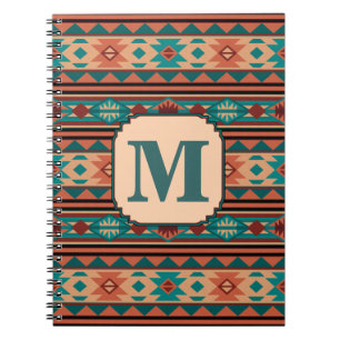 Cuaderno Monograma de Terracota Turquesa de diseño Suroeste