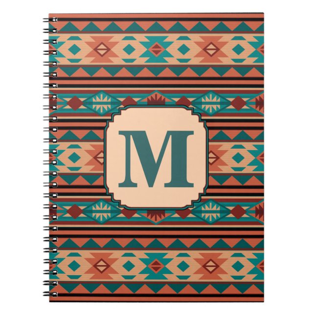 Cuaderno Monograma de Terracota Turquesa de diseño Suroeste (Frente)